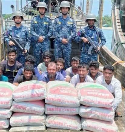 Bangladesh Navy Arrests Two Fishing Boats and 21 People Carrying More Than 1,400 Bags of Cement