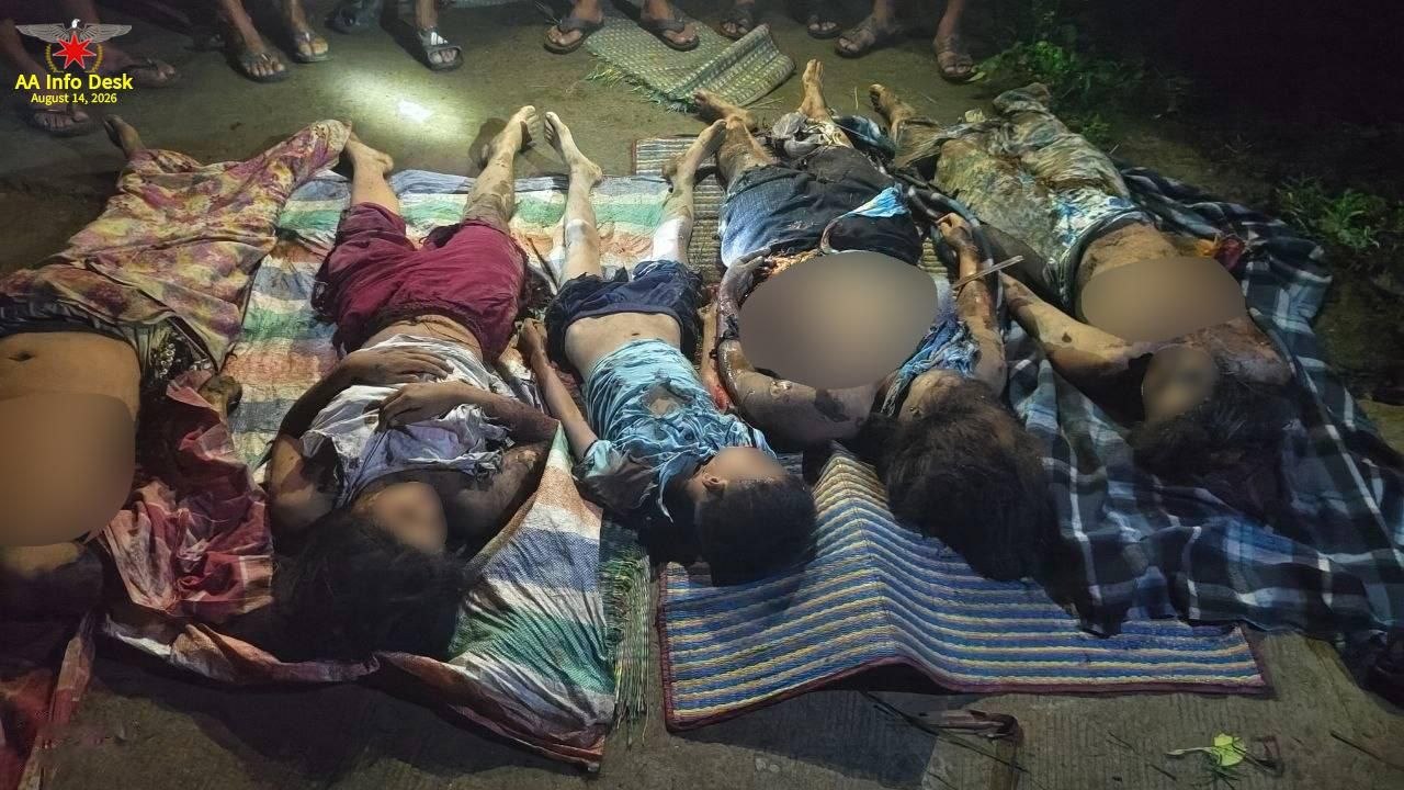Innocent civilians killed in an airstrike carried out by the Military Council on Kyintali Town at around 11:30 p.m. on August 13, 2026. (Photo: AA Info Desk)